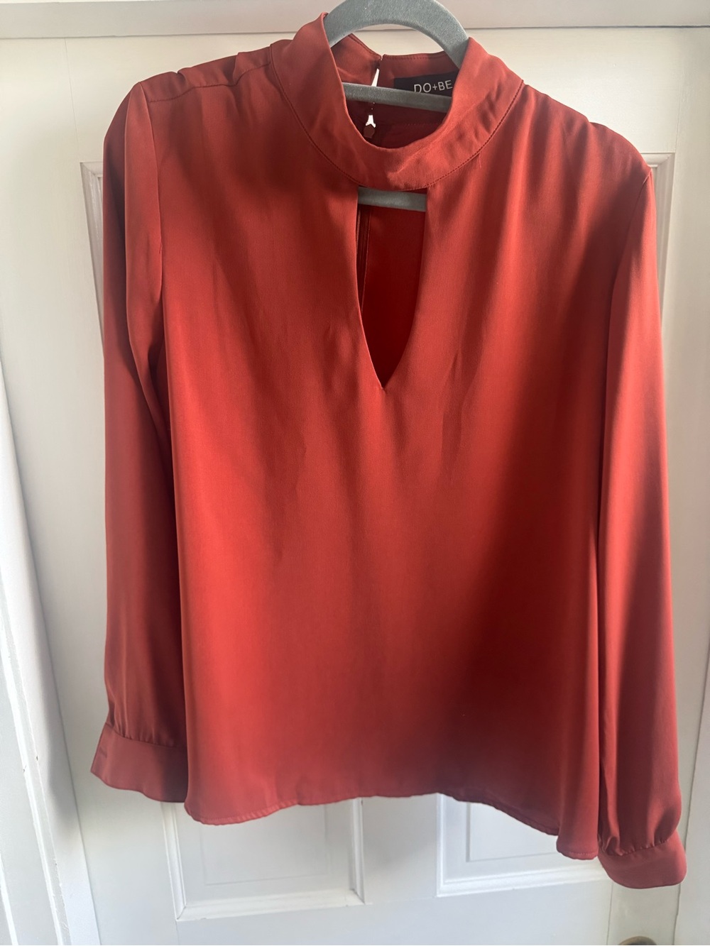 DO+BE Rust Red Keyhole Mock Neck Blouse